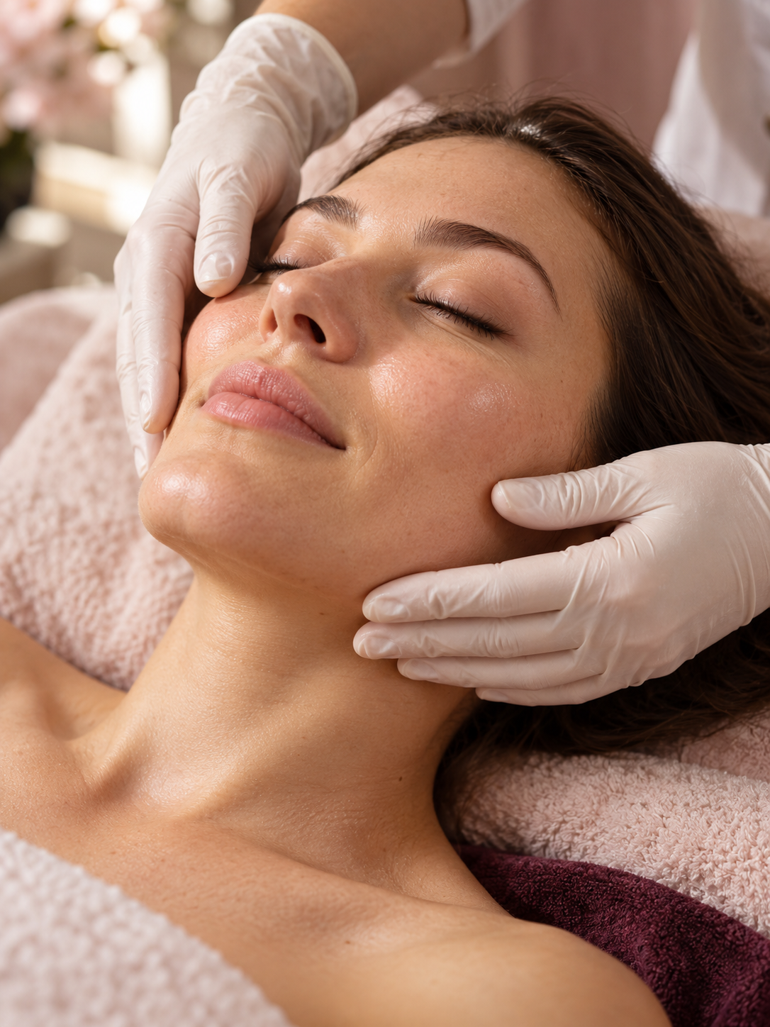 Illustrative photograph of a relaxing facial skincare treatment